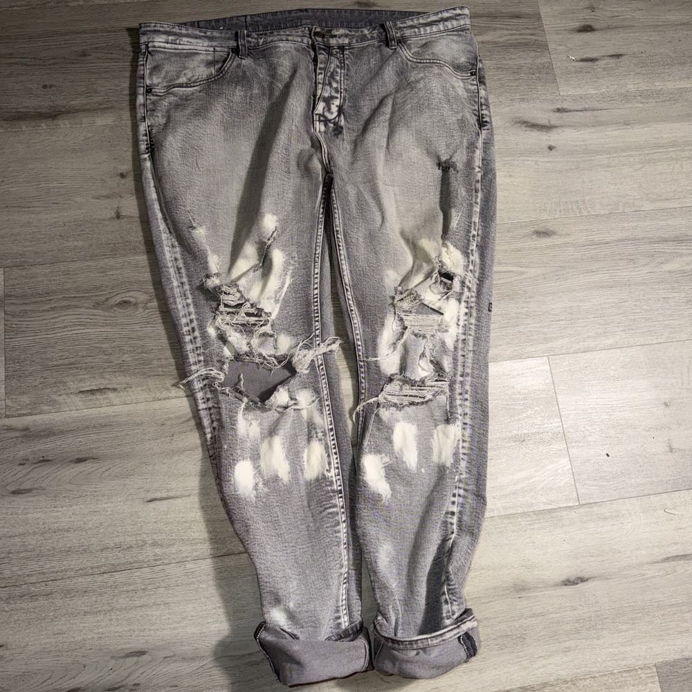 Ksubi Jeans Mens 40 Gray Cross Print Denim Streetwear Designer Y2K‎ Skater Punk